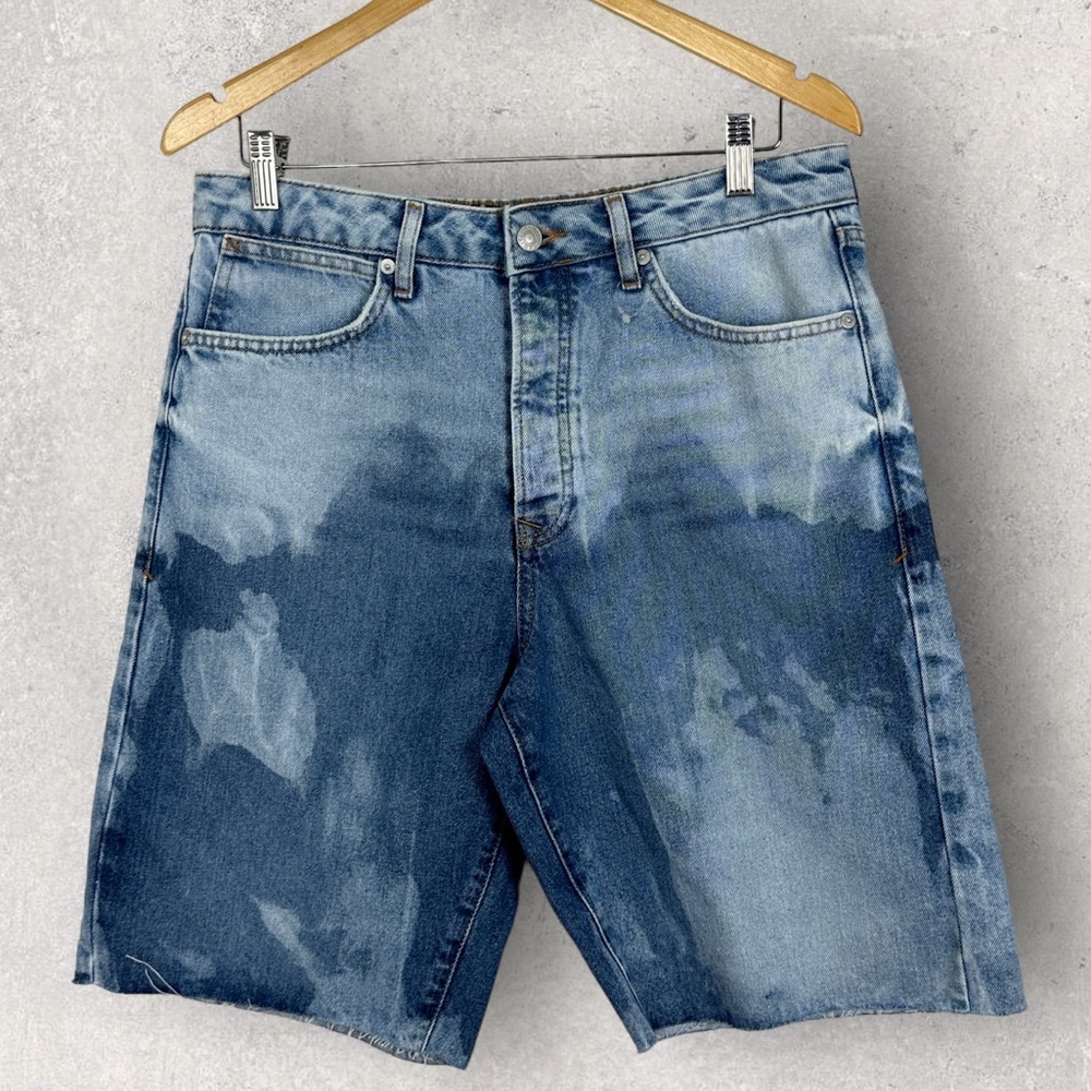 NEW‎ Topman Extreme Wash Slim Shorts Denim Jean Button Fly Size 32 Topshop Dye - Picture 3 of 10